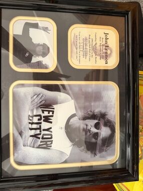 John Lennon Framed Photo Collage - Black Frame, Gold Accents